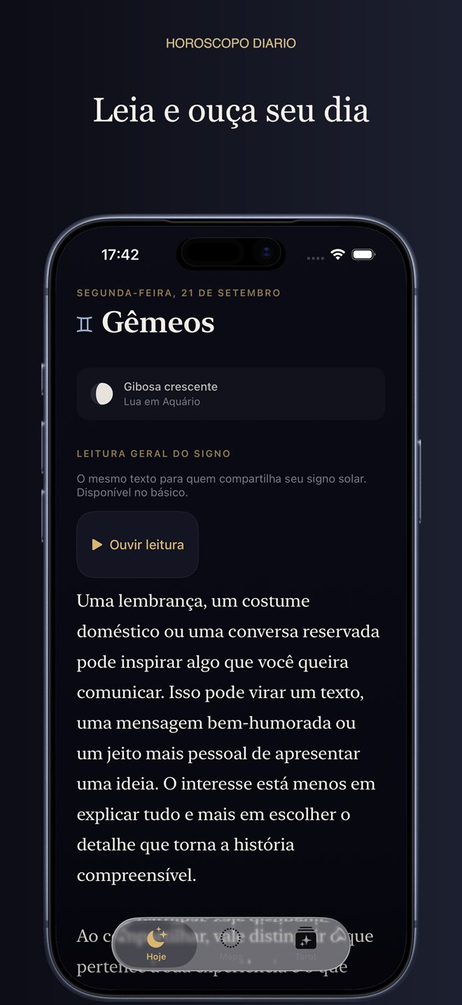 Tela Hoje com o horóscopo do dia e o player de áudio