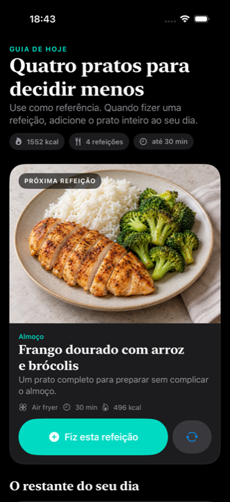 Tela real com as quatro sugestões de receitas do Easy Diet